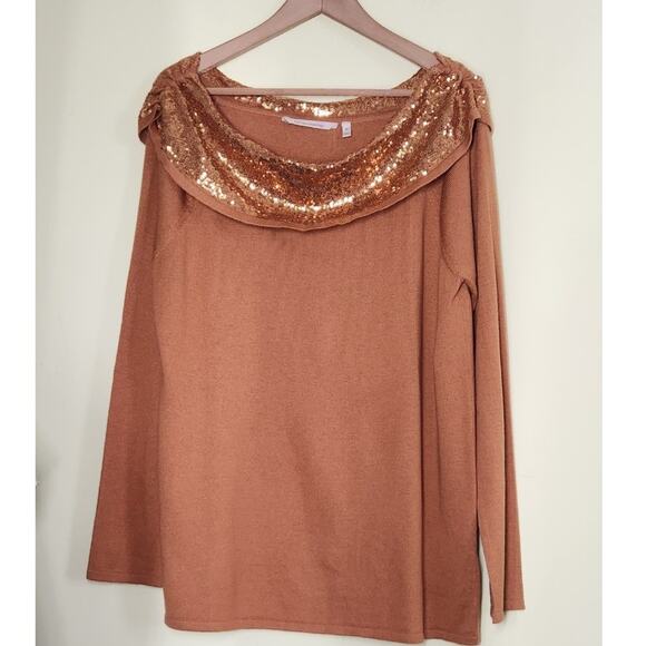 Soft Surroundings Sequin Off Shoulder Sweater Size XL Gold Holiday Party Luxe - Picture 1 of 7